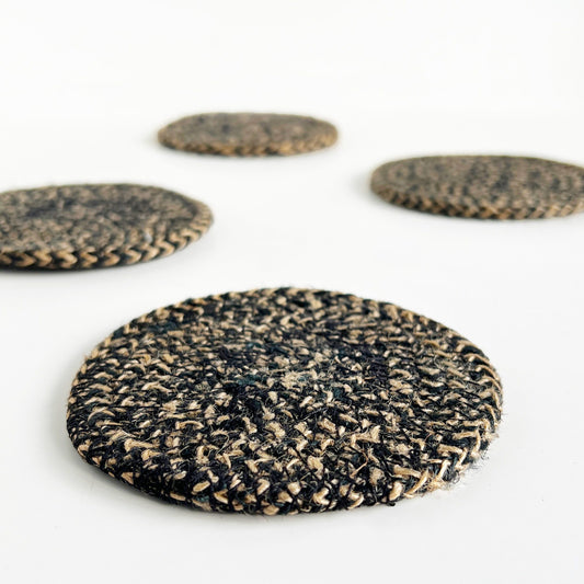 SEAGRASS / JUTE ROUND COASTER SET 4 BLACK/NATURAL