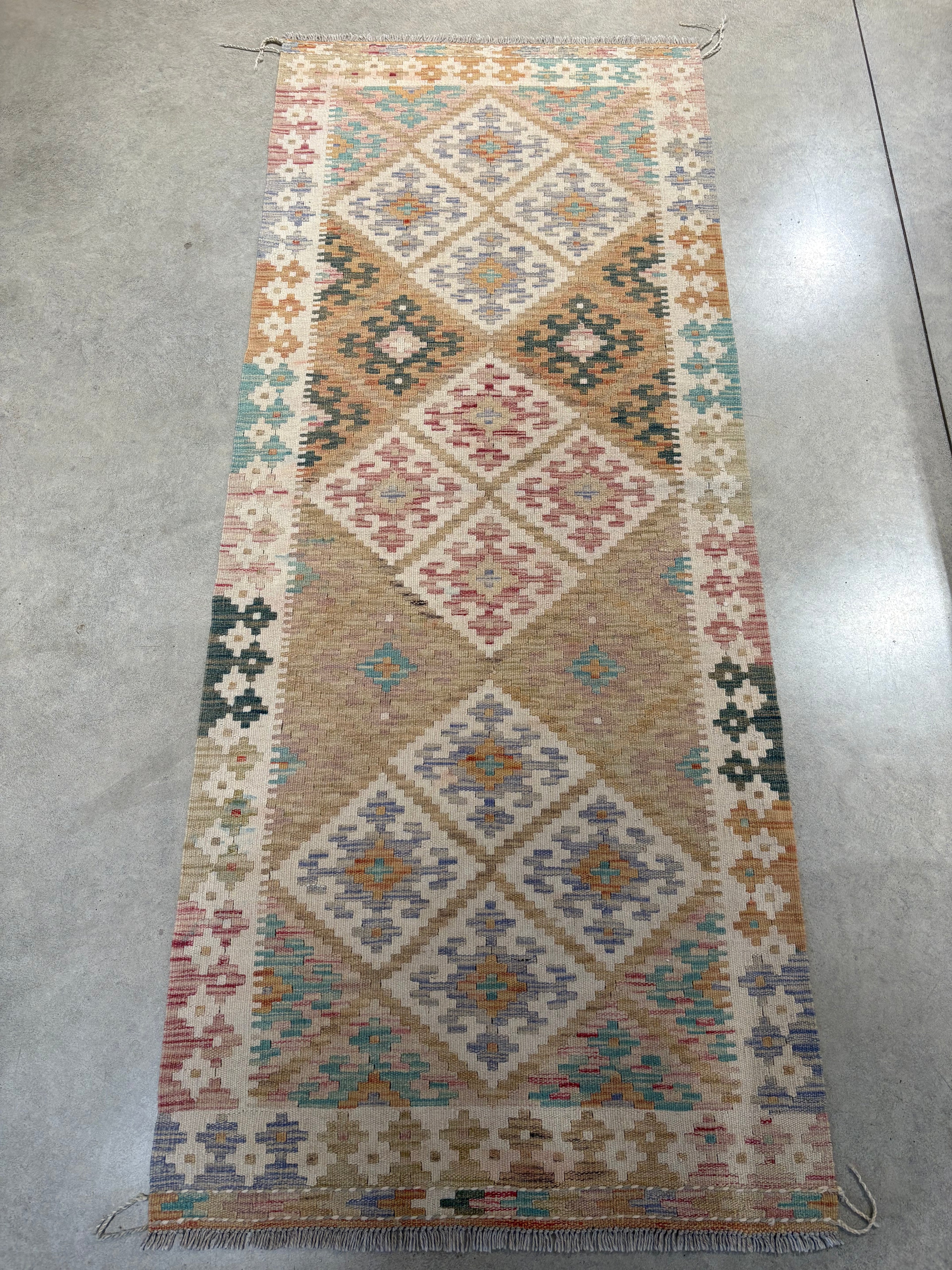 Vintage Handknotted Afghan Chobi Kilim  205 x 82cm piece 848