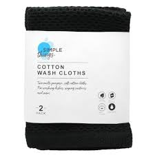 Simple Things Cotton Wash Cloths 2pack -black