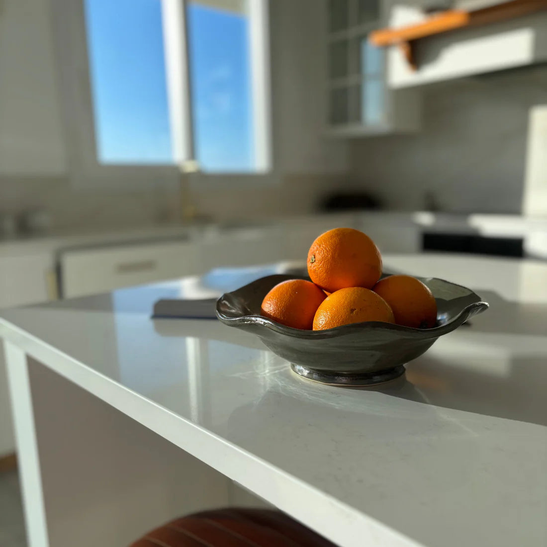 Smokey Green Rustic Wavy Footed Bowl