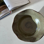 Smokey Green Rustic Wavy Footed Bowl