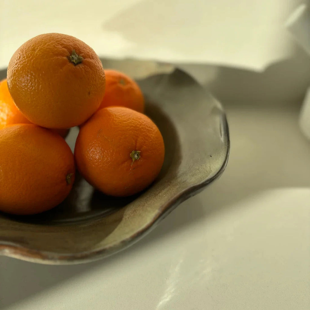 Smokey Green Rustic Wavy Footed Bowl