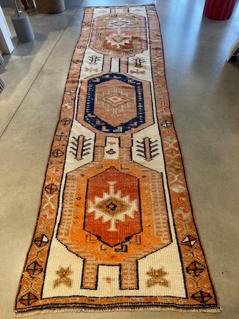 Vintage Handknotted Turkish Herki Runner 339x96cm