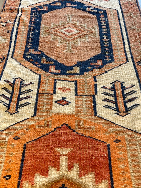 Vintage Handknotted Turkish Herki Runner 339x96cm