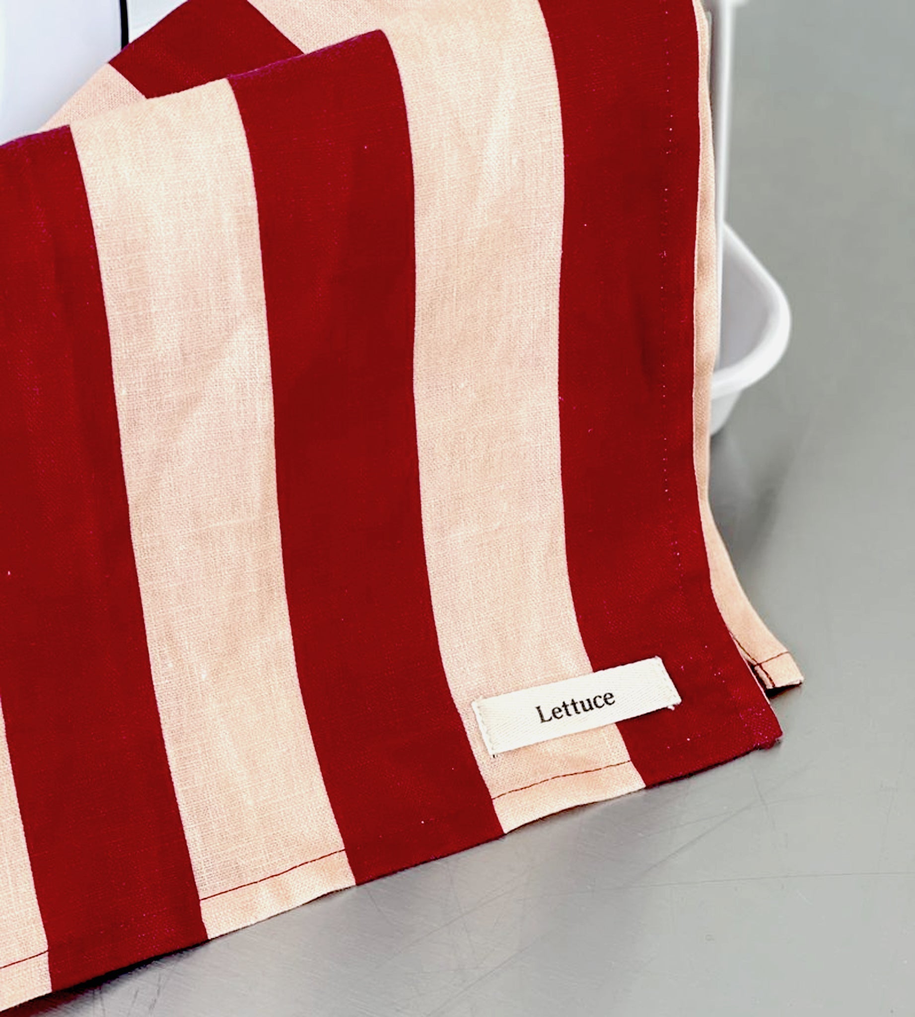 Lettuce Tea Towel - Bold Stripe Peach + Burgundy