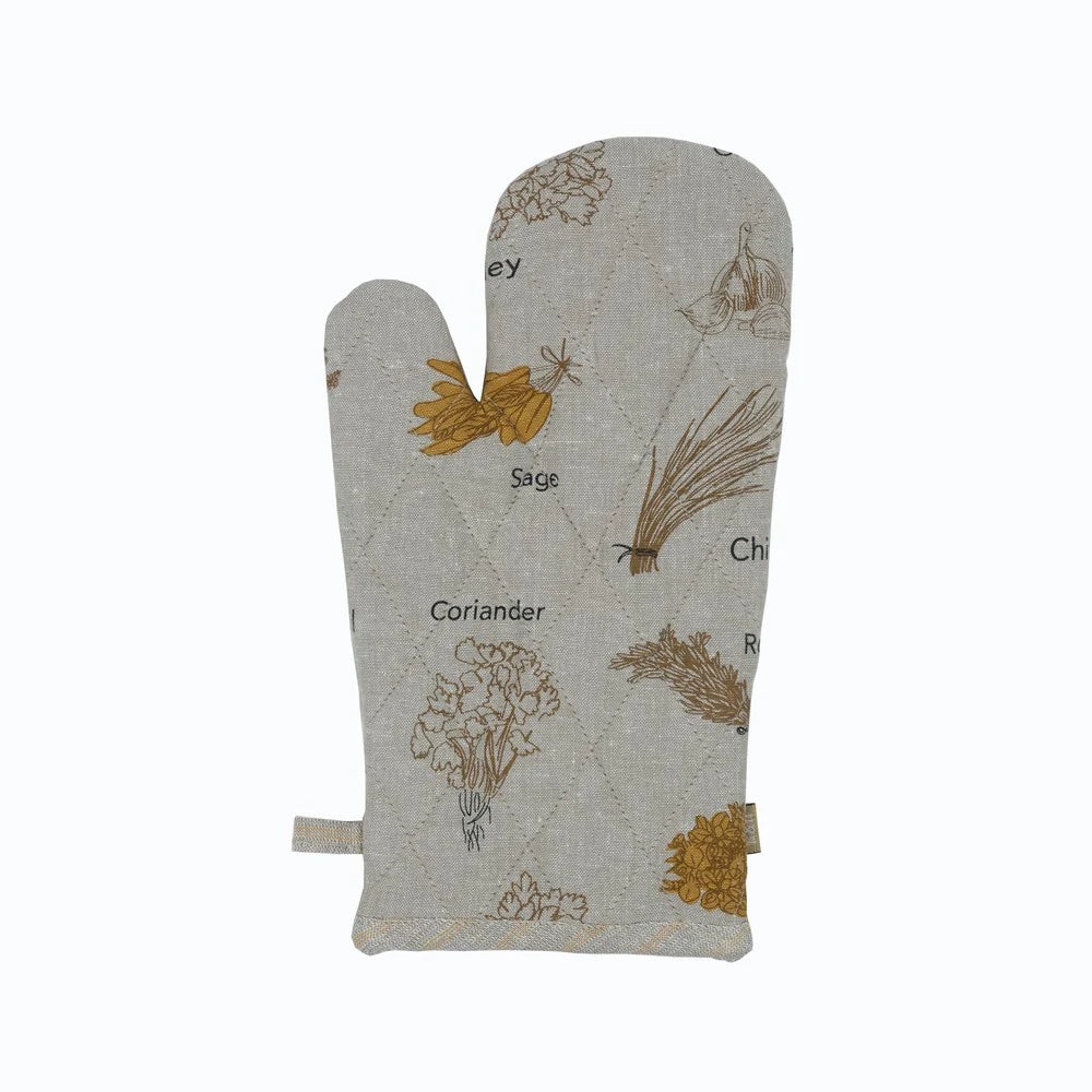 Herb Print Sgl Oven Glove Mustard