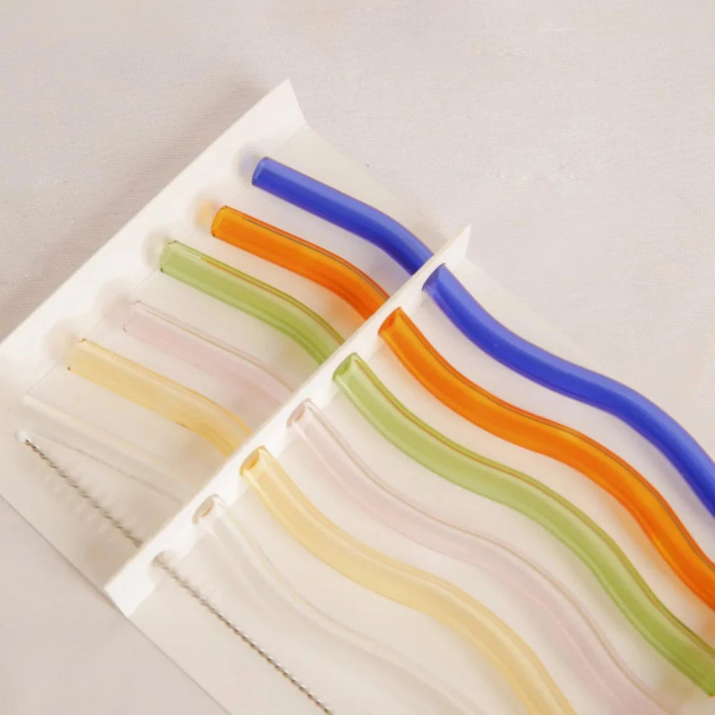 Reusable Glass Straws Set of 6 - Wavy Multi