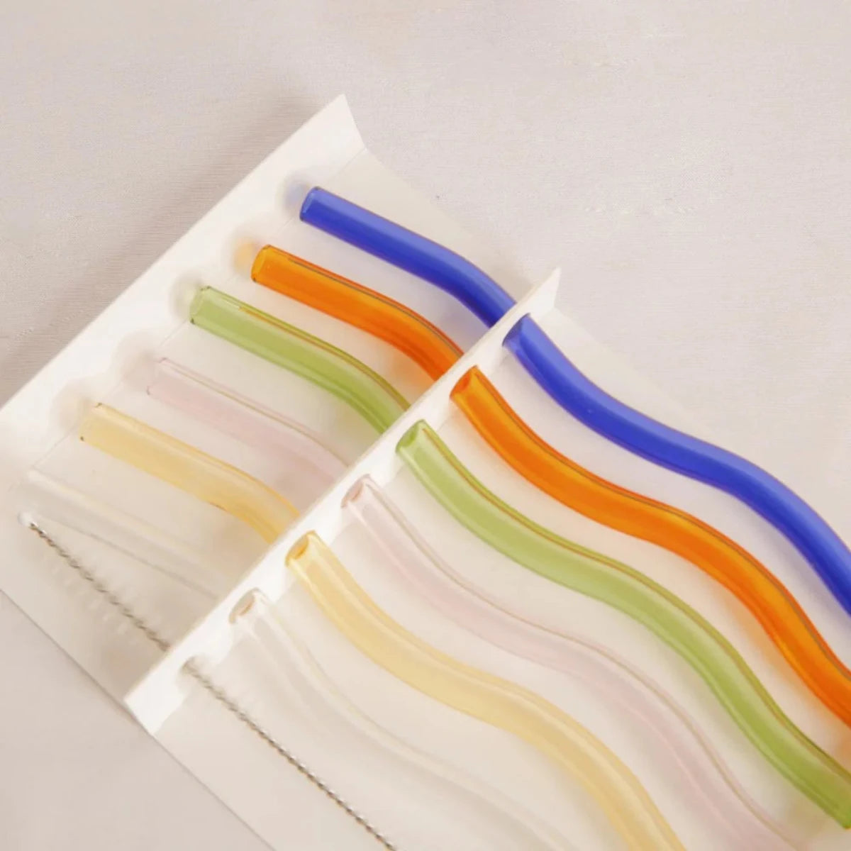 Reusable Glass Straws Set of 6 - Wavy Multi