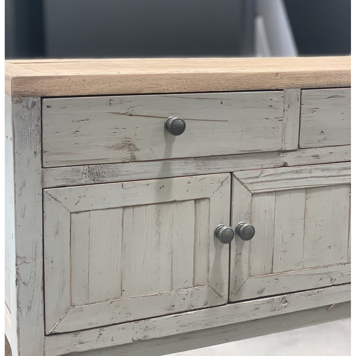 CONSOLE - GREY W/ NATURAL OAK TOP