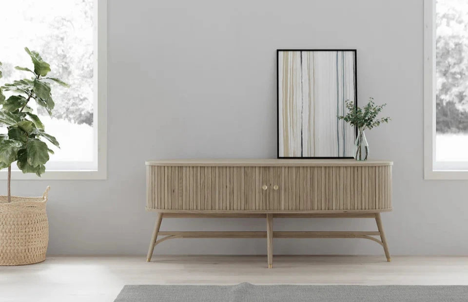 Nordic Oak Media Unit with Sliding Doors