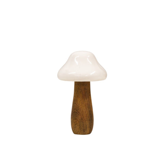 WOODEN Standing Mushroom Tall w/White Enamel