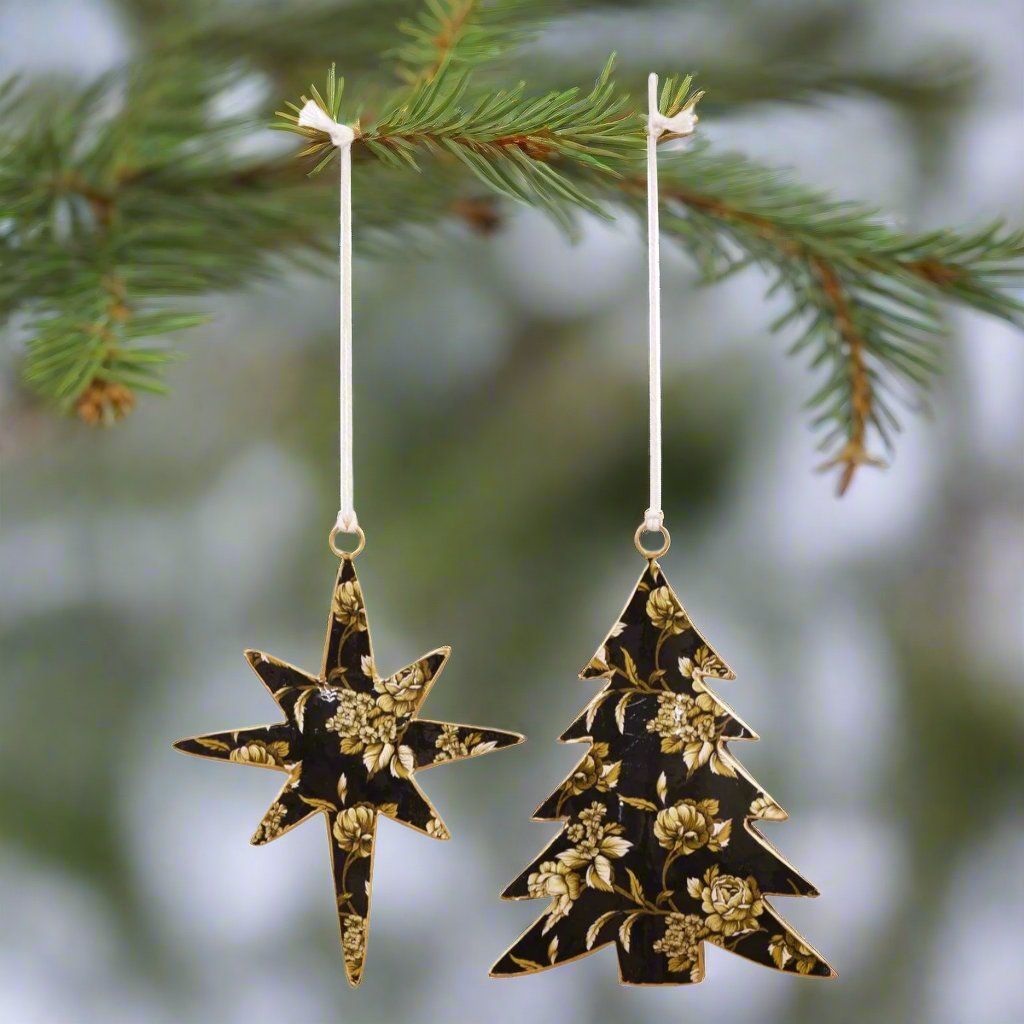 Enamel Hanging Star/Tree  - Dark Floral Assorted