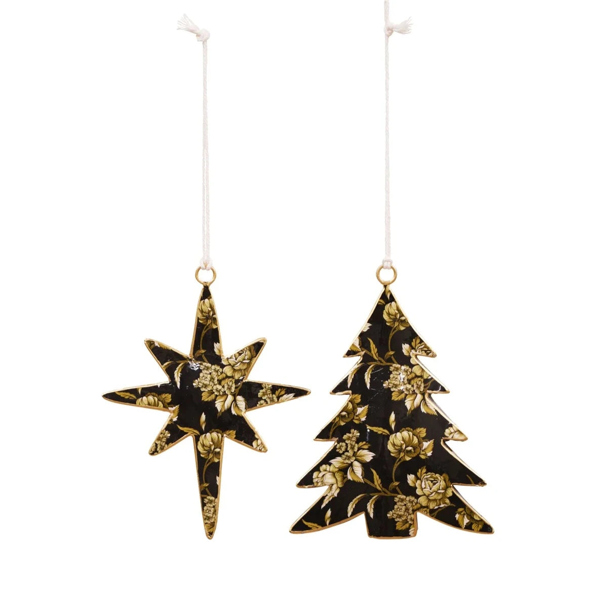 Enamel Hanging Star/Tree  - Dark Floral Assorted