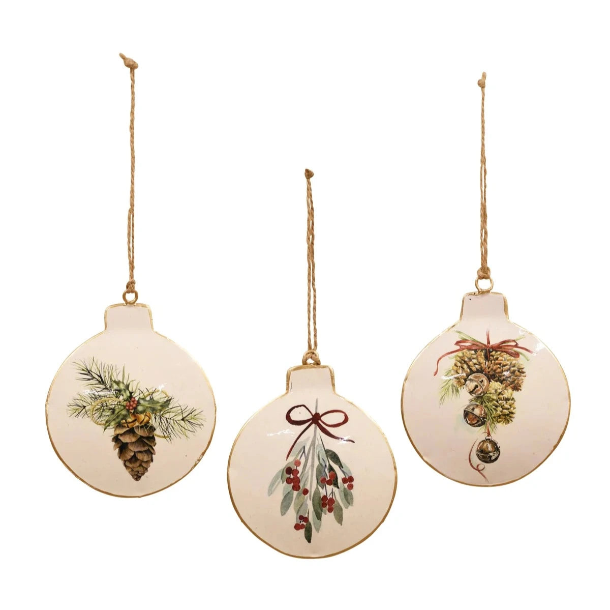 Enamel Hanging Discs - Mistletoe & Pinecones Assorted