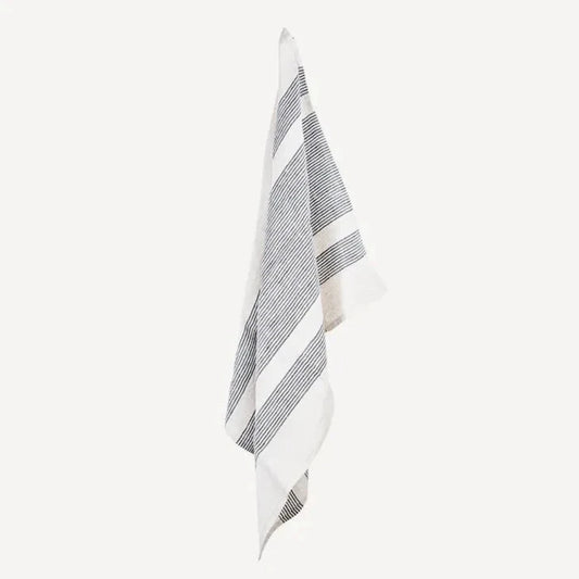 French Country Woven Multi Stripe Tea Towel - Natural & Black