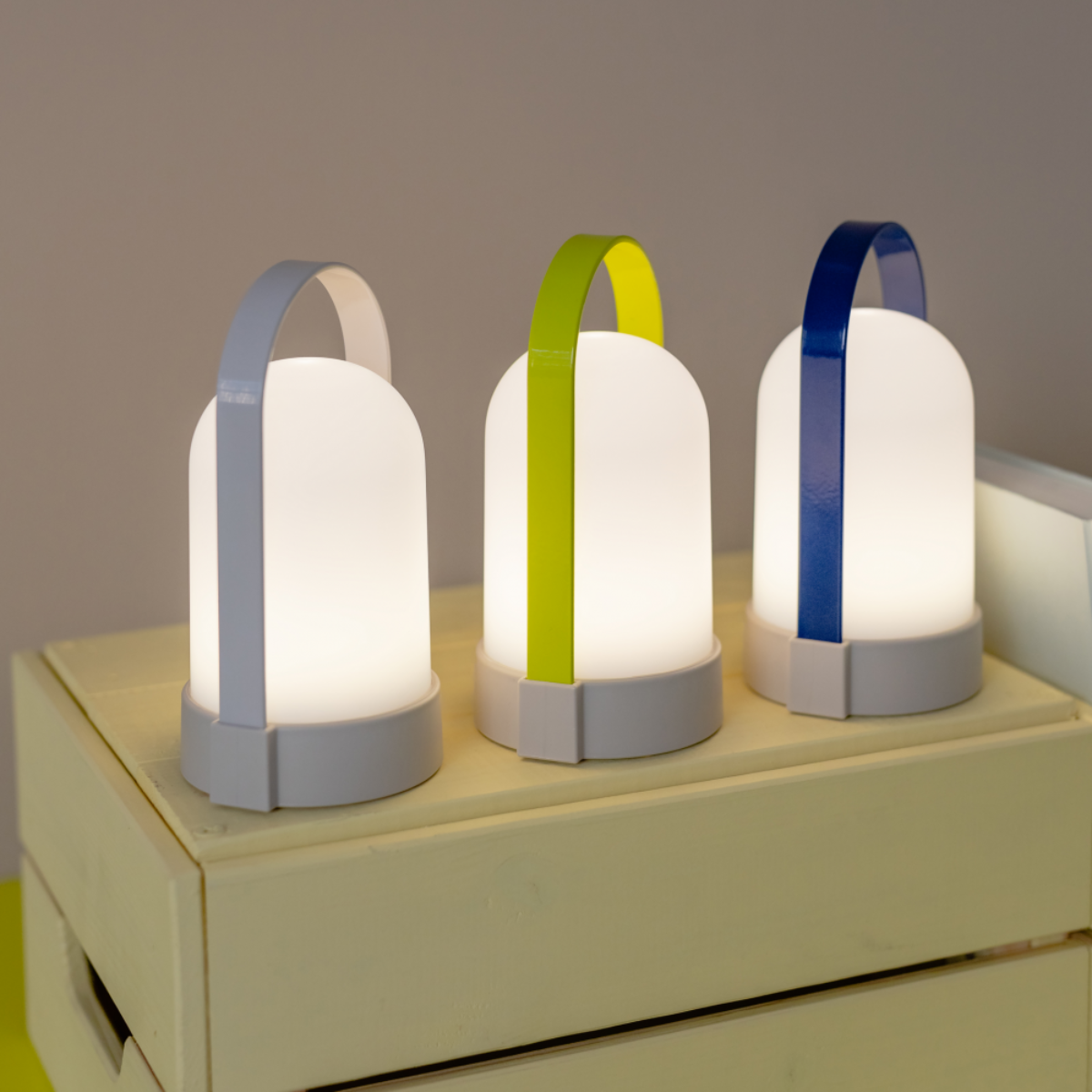 Little URI Lamp - set of 3 - rechargeable - blue-grey-yellow/green
