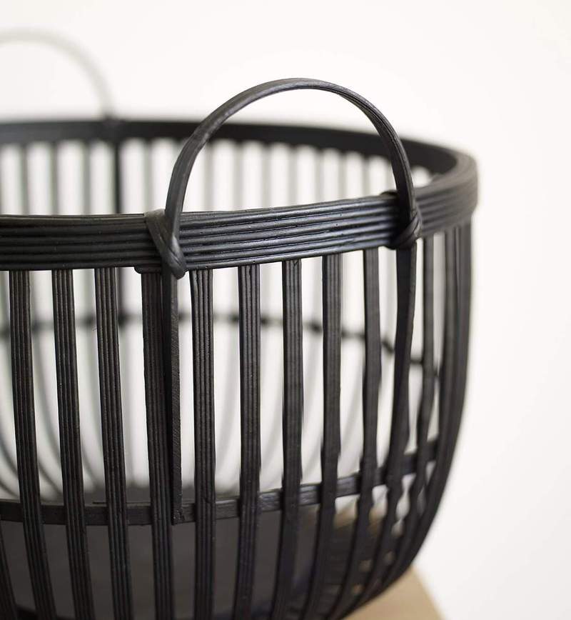 Hubsch basket, rattan, black- choose from 2 sizes