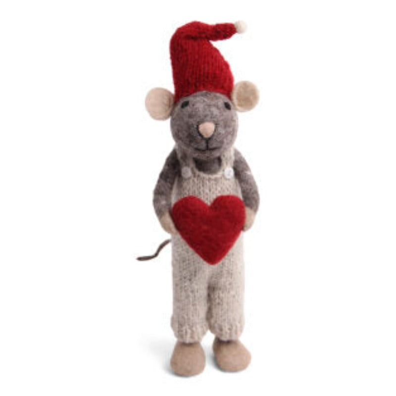 Big Felt Grey Boy Mouse with Heart