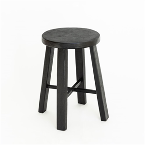Teak Round Stool Black - 45cm