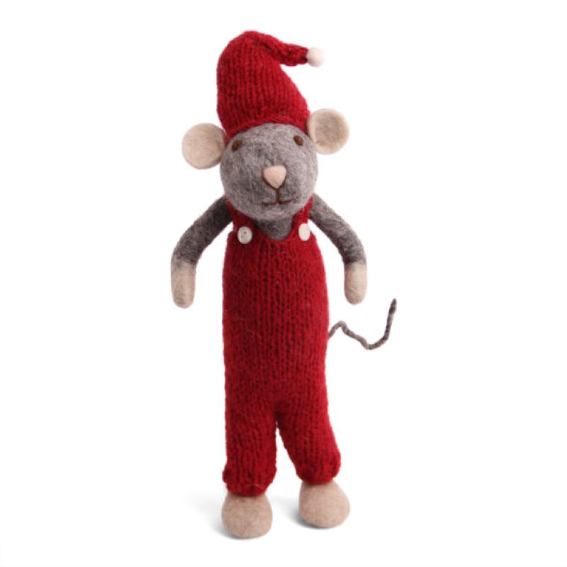 Big Felt Grey Boy Mouse with Red Pants