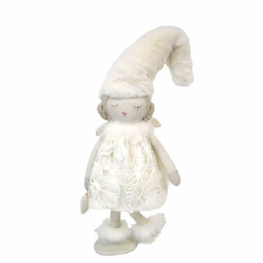 White Standing Snow Angel with Fur Hat