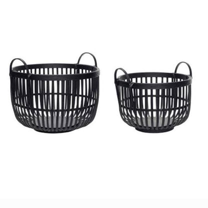 Hubsch basket, rattan, black- choose from 2 sizes