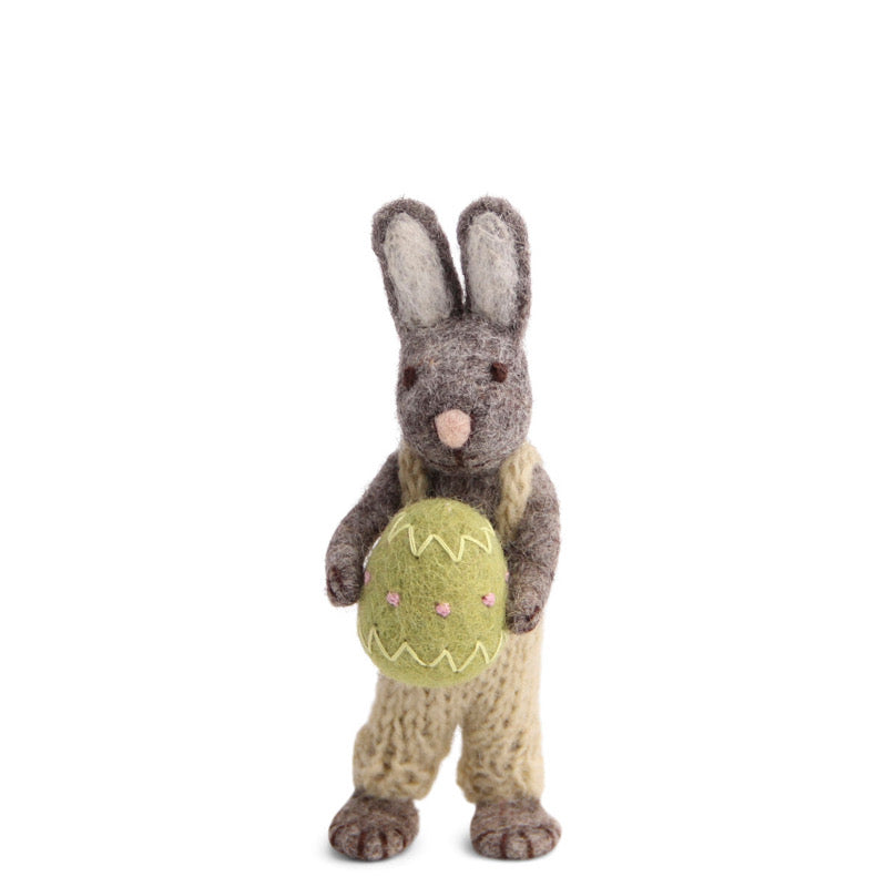 Bunny - Grey with Pants and Green Egg