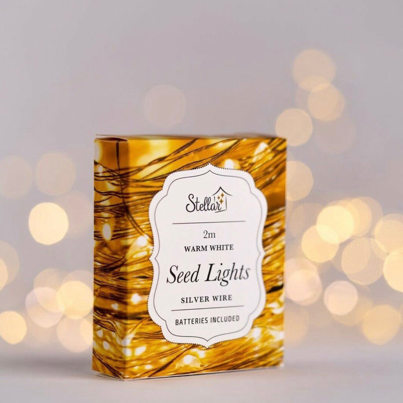 2M SILVER WARM WHITE LED WIRE SEED LIGHT STRING