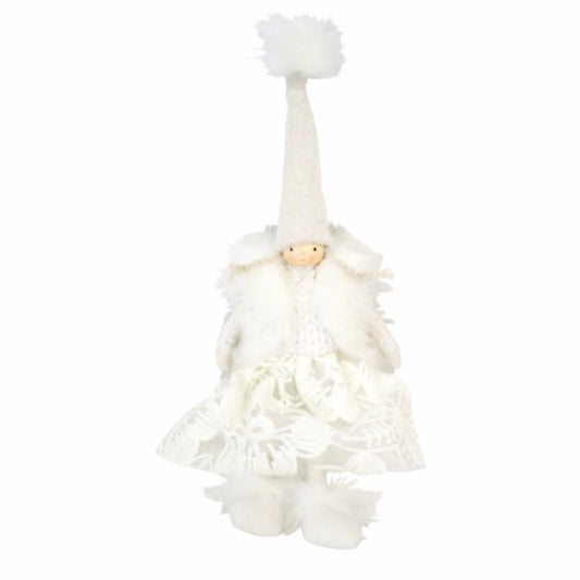 White Hanging Doll with Fur Vest