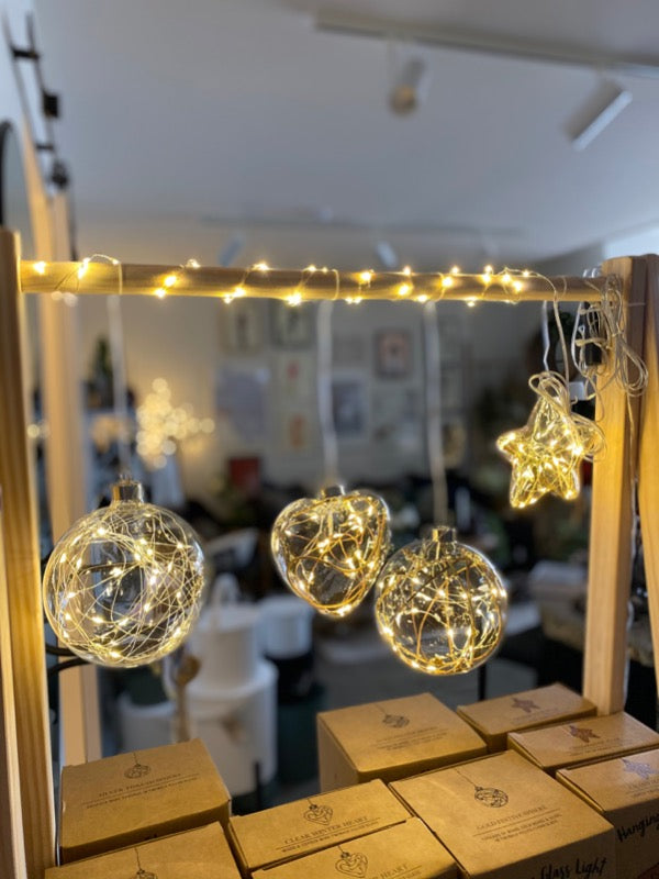 Gold Bead Sphere Hanging Glass Light
