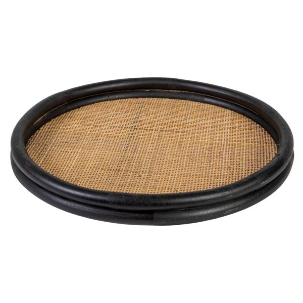RATTAN TRAY WITH WOVEN BASE 50 X 500MM DIA BLACK/NATURAL