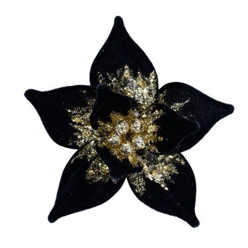 Sapphire Blue Poinsettia Large w/Clip 16cm Velvet